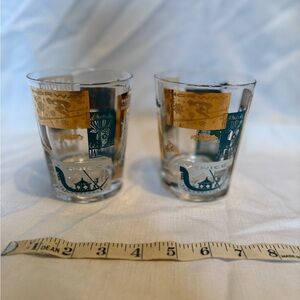 Vintage Vacation Libbey Glass Tumblers - Gold and Blue